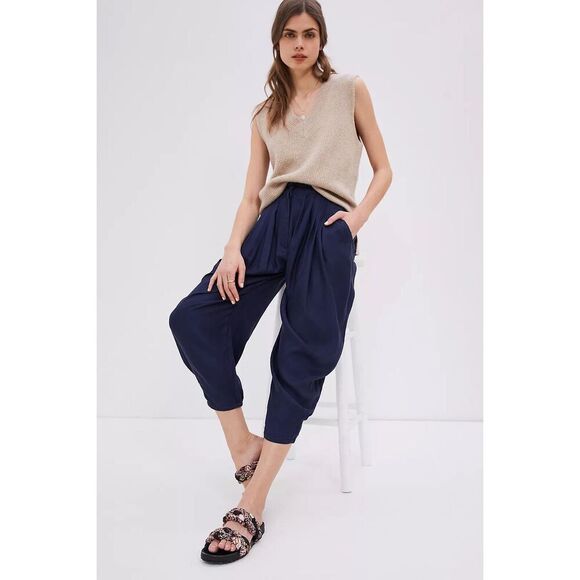 Anthropologie Astrid Pleated Harem Pants Navy Blue 0 - Picture 1 of 4